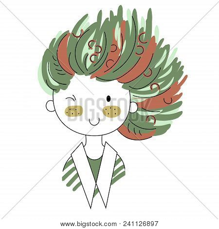 Cartoon Positive Sweet Cute Colored Doodle Girl