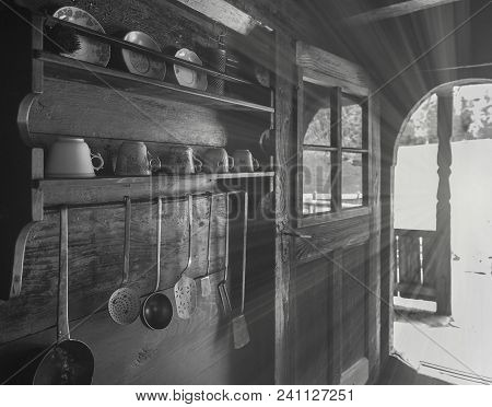 Hofstetten Bei Brienz, Switzerland - April 2017: Countryside Kitchen  In Ballenberg Open Air Museum