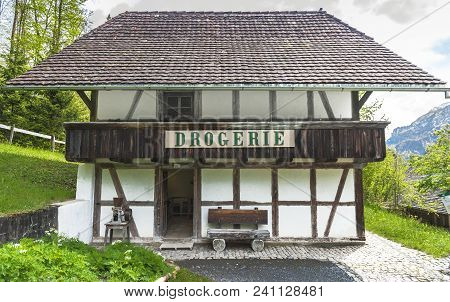 Hofstetten Bei Brienz, Switzerland - April 2017:  Drugstore In Ballenberg Open Air Museum
