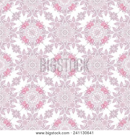 Seamless Pattern. Decorative Decoration, Paisley Element, Delicate Textured Silver Leaves Made Of Th
