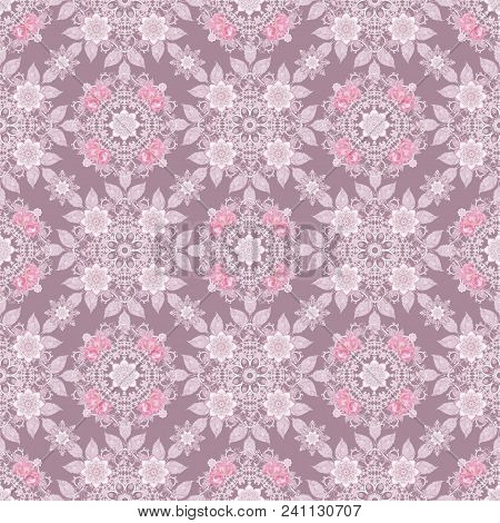 Seamless Pattern. Decorative Decoration, Paisley Element, Delicate Textured Silver Leaves Made Of Th