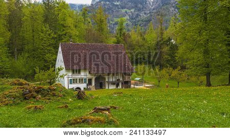 Hofstetten Bei Brienz, Switzerland - April 2017: Pastoral View In Ballenberg Open Air Museum