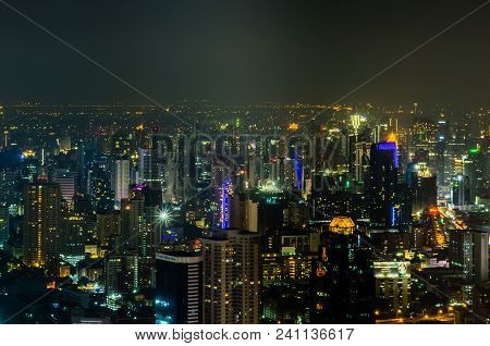 Bagkok, Thailand - November 21: Bangkok Top Night View On The Business Disctrict From Baiyoke Sky Ho