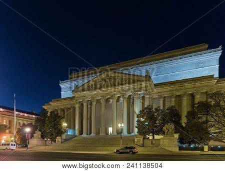 National Archives Building Or Archives I In Washington D.c., Usa. It Was Approved In 1926 And Built 