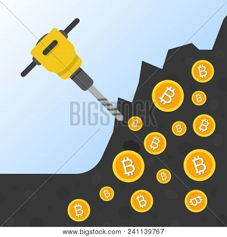 Cryptocurrency Concept Flat Vector Illustration. Bitcoin Digital Money. Ryptocurrency Production Pro