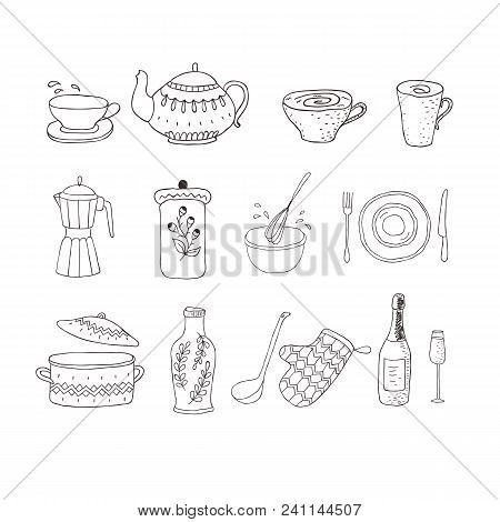Set Of Kitchenware Separated On The White Background.