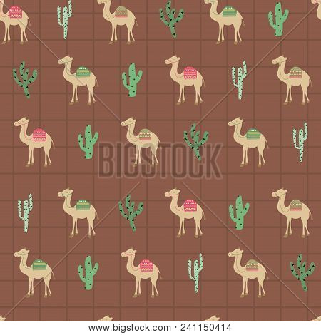 Camel, Cactus In Brown Middle East Pattern. A Playful, Modern, And Flexible Pattern For Brand Who Ha