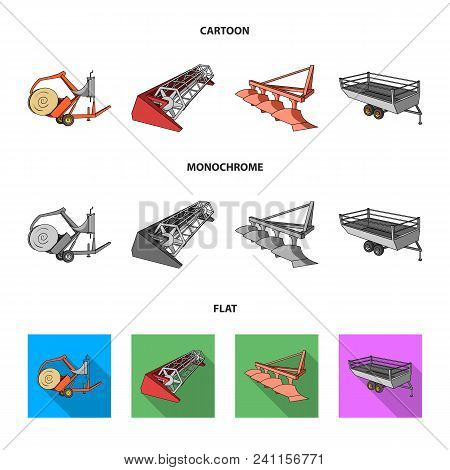 Plow, Combine Thresher, Trailer And Other Agricultural Devices. Agricultural Machinery Set Collectio