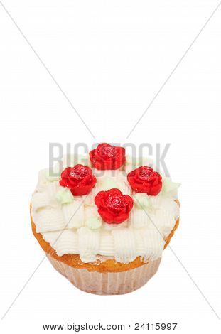 Cupcake de vainilla con glaseado de Basketweave y rosas