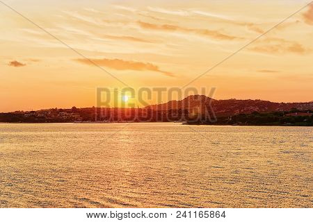 Sunrise At Costa Smeralda In Mediterranean Sea, Sardinia, In Italy