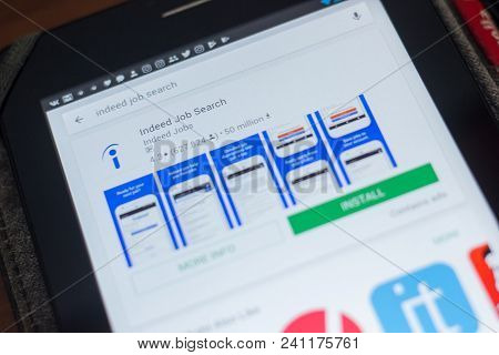 Ryazan, Russia - May 16, 2018: Indeed Job Search App Icon Or Logo In The List Of Mobile Apps