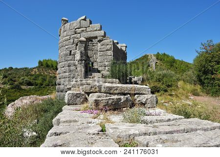 Fortification Wall Of The Arcadian Castle Of Famous Archaeological Site Near Ancient Messini, Pelopo