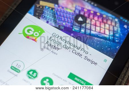 Ryazan, Russia - May 16, 2018: Go Keyboard Pro Mobile App On The Display Of Tablet Pc