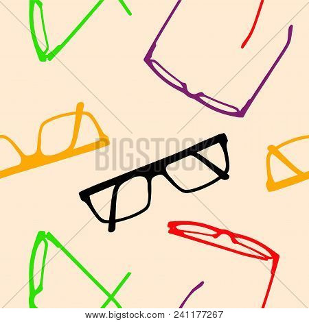 Seamless Pattern. Multicolored Glasses Frames. Black, Green, Yellow, Red And Purple.