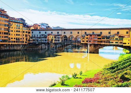 Ponte Vecchio Bridge At Florence In Italy.