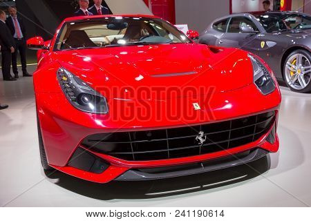 Frankfurt, Germany - Sep 16, 2015: Ferrari F12 Berlinetta Sports Car Showcased At The Autorai Motor 