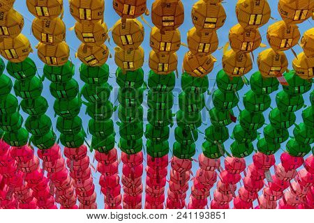 Asian Lanterns At A Buddhist Temple