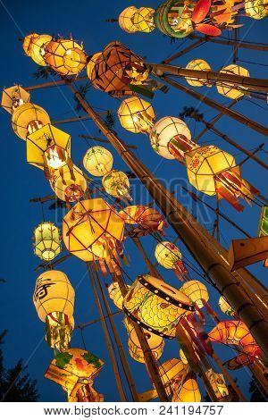 Asian Lanterns At A Buddhist Temple