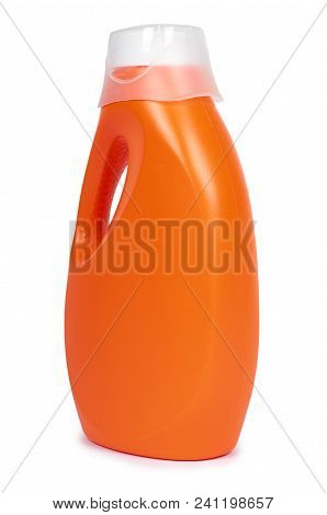 Orange Plastic Detergent Bottle Isolated On White Background.