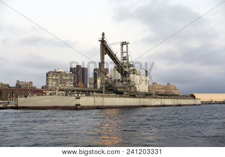 Brooklyn, New York - September 17: The Non Propelled Bulk Cement Barge Matilde While Docked In East 