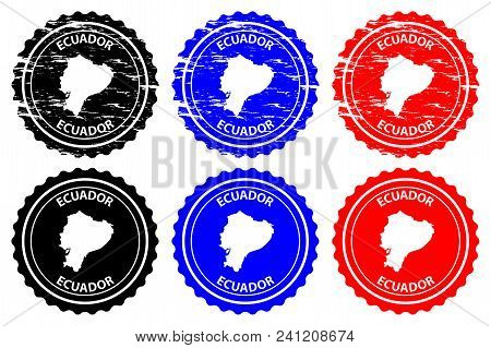 Ecuador - Rubber Stamp - Vector, Republic Of Ecuador Map Pattern - Sticker - Black, Blue And Red