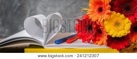 1 September, Teachers' Day, Back To School Or College, Supplies, A Bunch Of Gerbera, Banner
