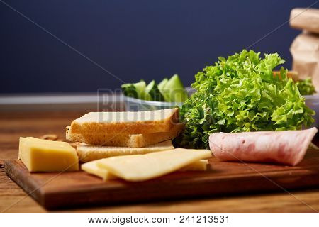Back To School Concept, School Supplies, Assortment Of Biscuits, Paper Paper With Food And Transpare