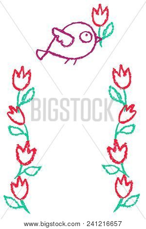 Cute Little Bird And Flowers Frame