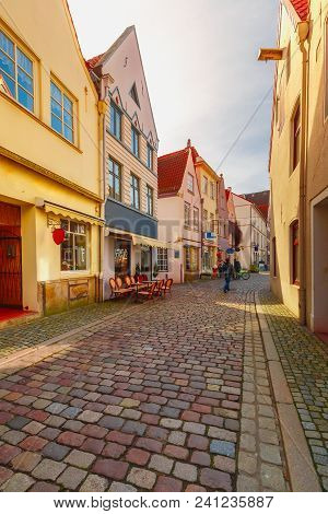 Medieval Bremen Street Schnoor With Half-timbered Houses In The Centre Of The Hanseatic City Of Brem