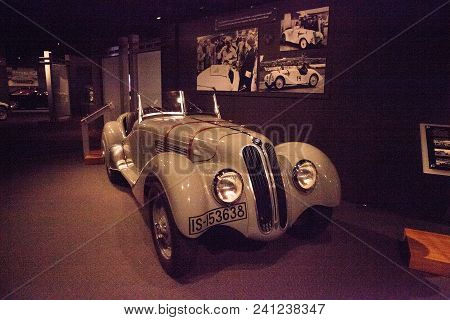 Naples, Florida, Usa - May 5, 2018:  Grey 1938 Bmw Type 328 Displayed At The Revs Institute In Naple
