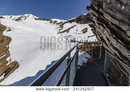 Sky Cliff Walk On First Peak Of Alps Mountain At Grindelwald Switzerland