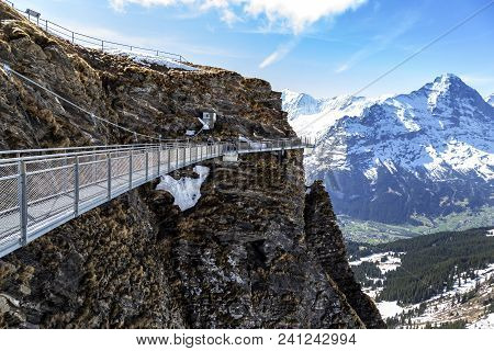 Sky Cliff Walk On First Peak Of Alps Mountain At Grindelwald Switzerland