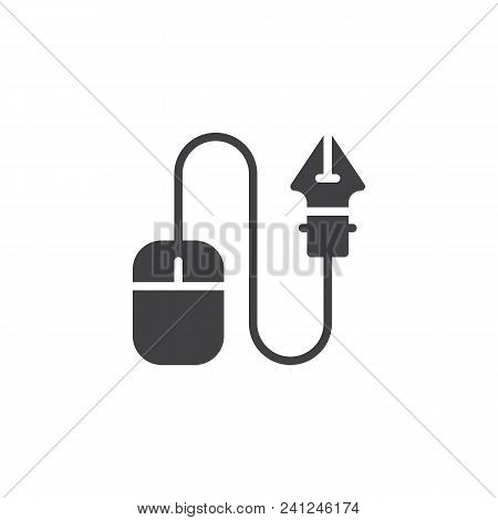 Computer Mouse And Ink Pen Nib Vector Icon. Filled Flat Sign For Mobile Concept And Web Design. Desi