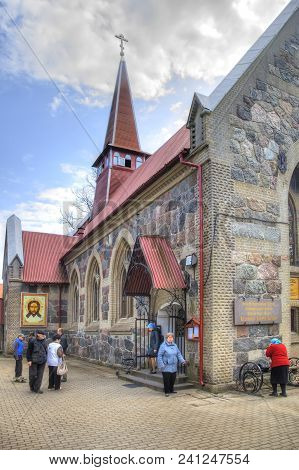Kaliningrad, Russia - April 29.2018: Temple Of The Icon Of The Mother Of God Of Kazan In The Village