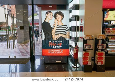 MILAN, ITALY - CIRCA NOVEMBER, 2017: inside Sephora store in Milan. Sephora is a French chain of cosmetics stores.