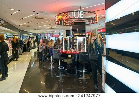 MILAN, ITALY - CIRCA NOVEMBER, 2017: inside Sephora store in Milan. Sephora is a French chain of cosmetics stores.