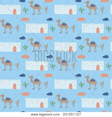 Camel, Middle East, Cactus Pattern. A Playful, Modern, And Flexible Pattern For Brand Who Has Cute A