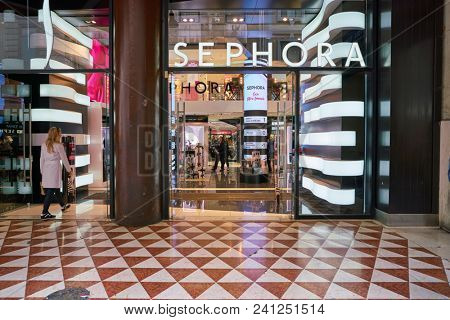 MILAN, ITALY - CIRCA NOVEMBER, 2017: Sephora store in Milan. Sephora is a French chain of cosmetics stores.