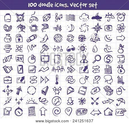 Vector Doodle Icons Set. Stock Cartoon Signs For Design.