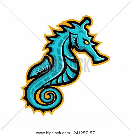 Mascot Icon Illustration Of A Seahorse, Sea-horse Or Sea Horse, A Small Marine Fish In The Genus Hip