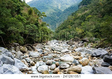 River View With Rocks Along Shakadang Trail In Taroko Gorge National Park In Hualien Taiwan