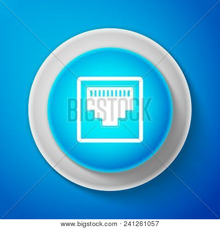 White Network Port - Cable Socket Icon Isolated On Blue Background. Lan Port Icon. Ethernet Simple I