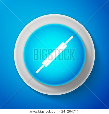 White Rolling Pin Icon Isolated On Blue Background. Circle Blue Button With White Line. Vector Illus