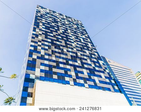 Bonifacio Global City, Taguig City, April 2, 2015: A Modern Building With Geometric Pattern Facade