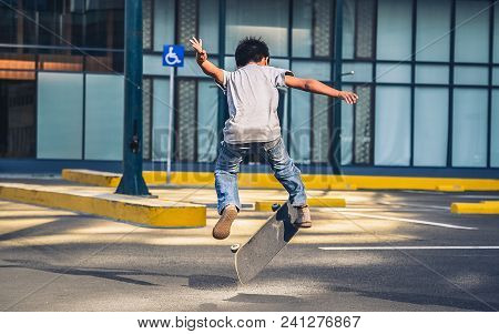 Bonifacio Global City, Taguig City, April 2, 2015: Skater Practicing In A Parking Lot In Bonifacio G
