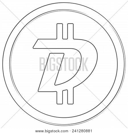 Digibyte - Cryptocurrency Coin. Vector Thin Line Icon. Lineart Illustration On White Background. Int