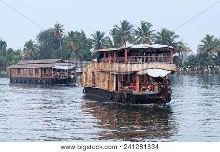Houseboat On Backwaters In Kerala, India