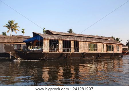 Houseboat On Backwaters In Kerala, South India