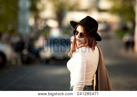Summer Sunny Lifestyle Fashion Portrait Of Young Stylish Hipster Woman Walking On The Street