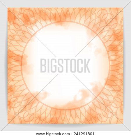 Orange Watercolor Fog Background. Beautiful Vintage Round Pattern. Hand Drawn Abstract Background.